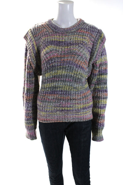 Moon River Womens Thick Knit Crew Neck Variegated Sweater Pink Purple Yellow XS