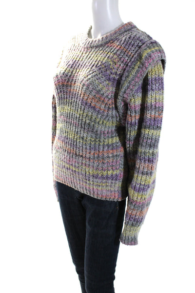 Moon River Womens Thick Knit Crew Neck Variegated Sweater Pink Purple Yellow XS