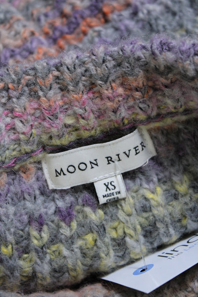 Moon River Womens Thick Knit Crew Neck Variegated Sweater Pink Purple Yellow XS