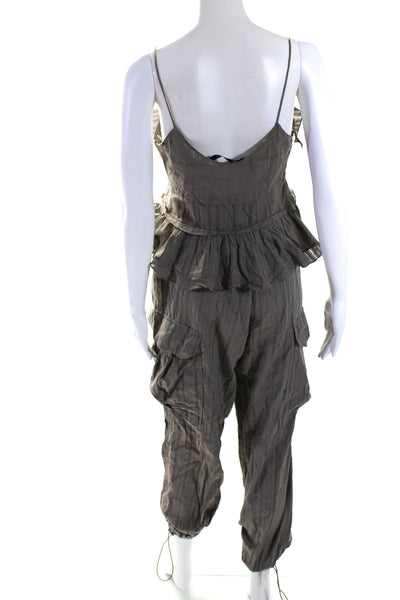 Zara Womens Spaghetti Strap Ruffle Tank Top Blouse Pants Set Brown Size XS Small