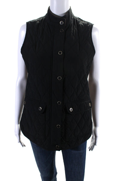 J. Mclaughlin Womens Quilted Sleeveless Button Down Vest Jacket Black Size Small