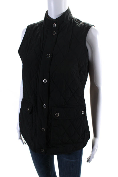 J. Mclaughlin Womens Quilted Sleeveless Button Down Vest Jacket Black Size Small