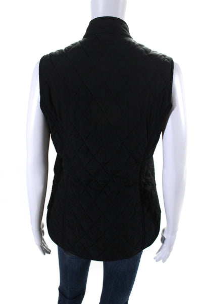 J. Mclaughlin Womens Quilted Sleeveless Button Down Vest Jacket Black Size Small