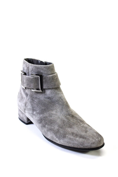 Van Eli Womens Suede Belted Zip Up Ankle Boots Light Cloud Gray Size 8 Medium