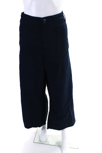 Maeve Anthropologie Women's Button Closure Wide Leg Pant Navy Blue Size 20