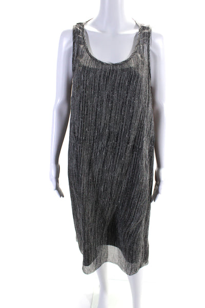 Eileen Fisher Womens Black Silk Printed Lined Sleeveless A-Line Dress Size PL