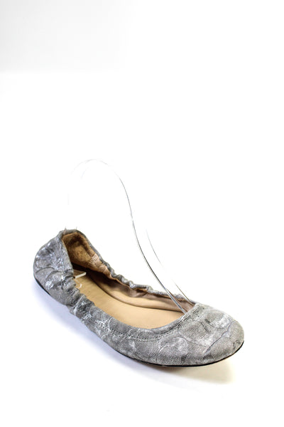 Coach Womens Silver Gray Printed Leather Ballet Flats Shoes Size 7.5B