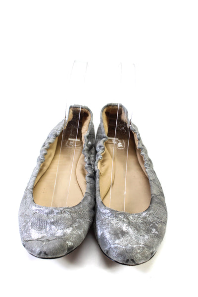 Coach Womens Silver Gray Printed Leather Ballet Flats Shoes Size 7.5B