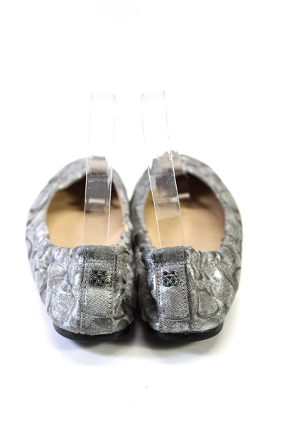 Coach Womens Silver Gray Printed Leather Ballet Flats Shoes Size 7.5B