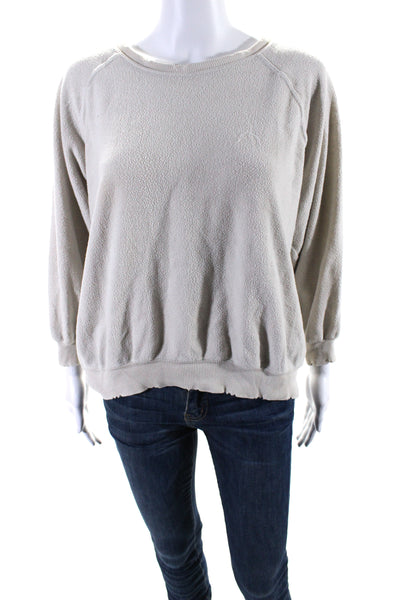 The Great Womens Long Sleeve Scoop Neck Terry Sweatshirt White Cotton Size 0