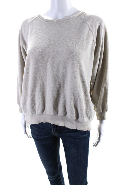 The Great Womens Long Sleeve Scoop Neck Terry Sweatshirt White Cotton Size 0