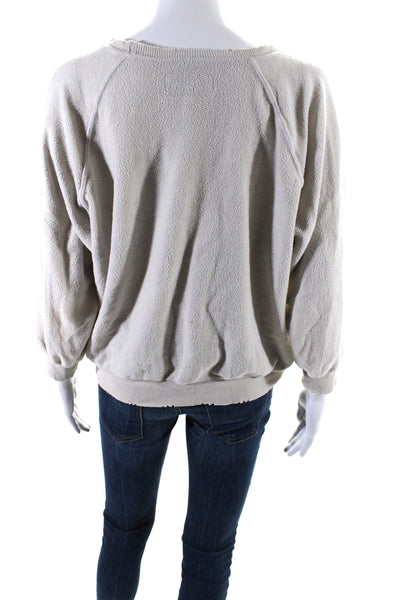 The Great Womens Long Sleeve Scoop Neck Terry Sweatshirt White Cotton Size 0