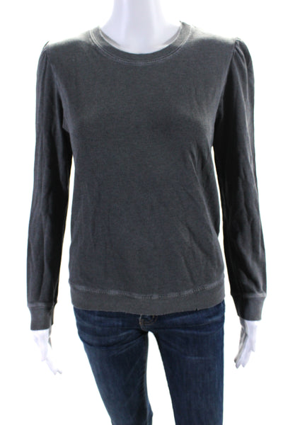 Amo Womens Long Sleeve Crew Neck Sweatshirt Gray Cotton Size Small