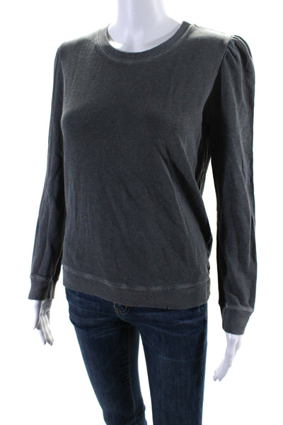 Amo Womens Long Sleeve Crew Neck Sweatshirt Gray Cotton Size Small