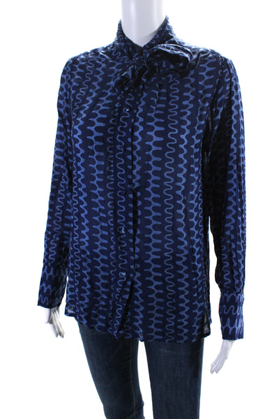 Oliphant Womens Button Front 3/4 Sleeve Collared V Neck Shirt Blue Size Small