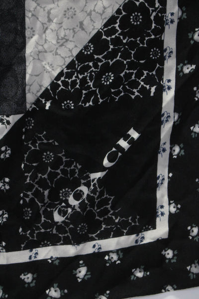 Coach Womens Floral Monogram Signature Print Scarf Black Gray 52"