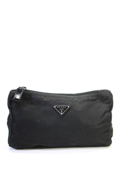 Prada Womens Tessuto Nylon Logo Zip Pouch Cosmetic Bag Black