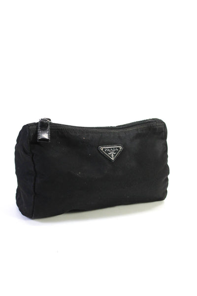 Prada Womens Tessuto Nylon Logo Zip Pouch Cosmetic Bag Black