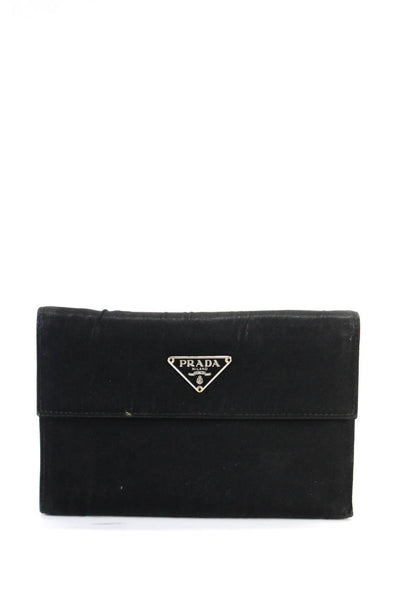 Prada Unisex Saffiano Leather Lined Tessuto Trifold Wallet Black