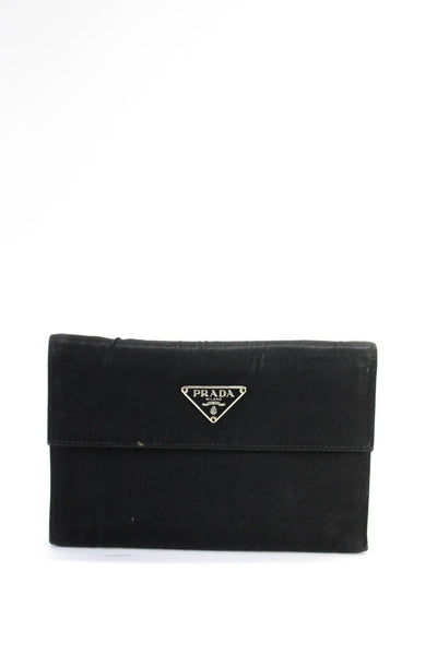 Prada Unisex Saffiano Leather Lined Tessuto Trifold Wallet Black