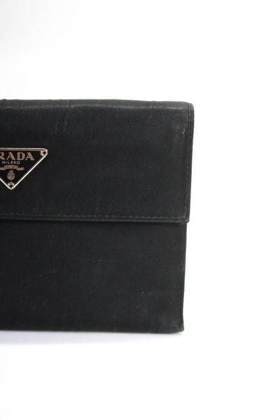 Prada Unisex Saffiano Leather Lined Tessuto Trifold Wallet Black