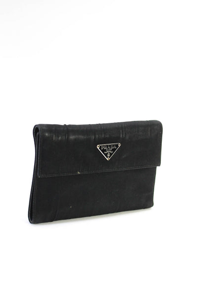 Prada Unisex Saffiano Leather Lined Tessuto Trifold Wallet Black