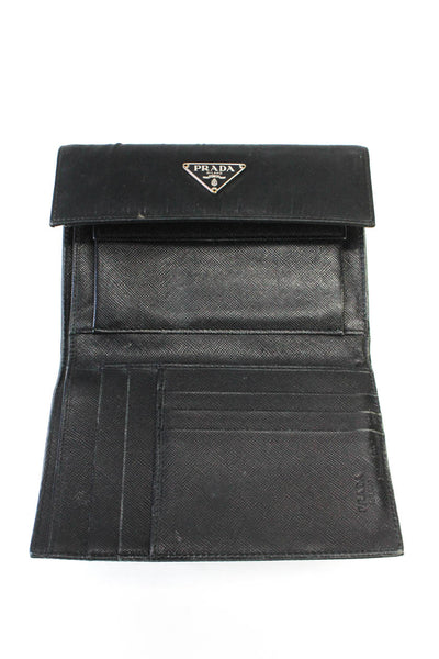 Prada Unisex Saffiano Leather Lined Tessuto Trifold Wallet Black