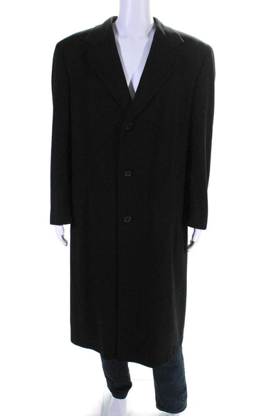 Designer Mens Knee Length Cashmere Fleece Peacoat Jacket Black Size 42