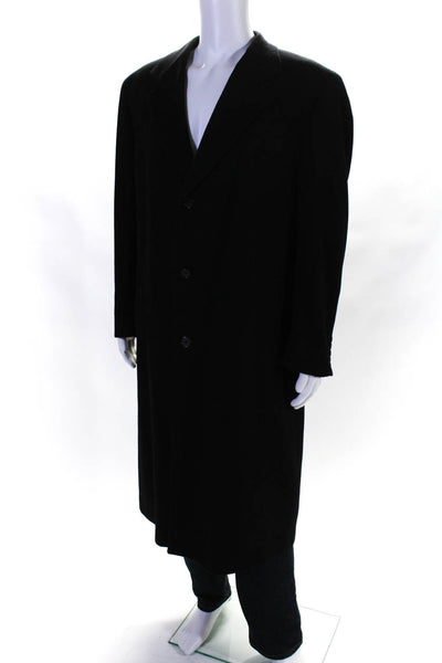 Designer Mens Knee Length Cashmere Fleece Peacoat Jacket Black Size 42