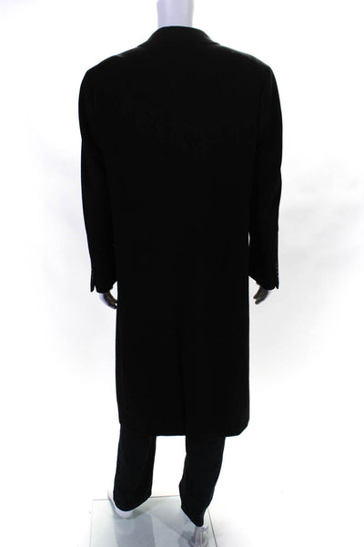 Designer Mens Knee Length Cashmere Fleece Peacoat Jacket Black Size 42