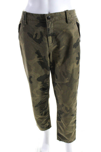 Joes Womens Cotton Camouflage Print Buttoned Zip Straight Pants Green Size EUR30