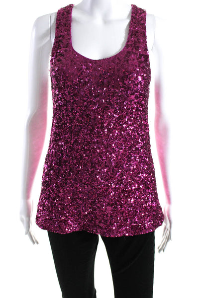 Alice + Olivia Womens Sequined Textured Metallic Sleeveless Blouse Pink Size XS