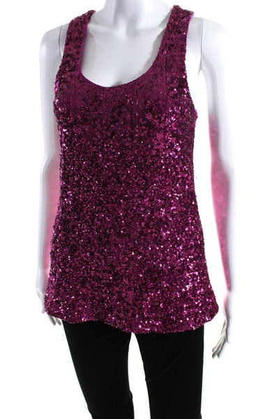 Alice + Olivia Womens Sequined Textured Metallic Sleeveless Blouse Pink Size XS