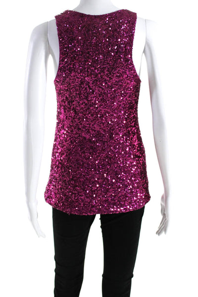 Alice + Olivia Womens Sequined Textured Metallic Sleeveless Blouse Pink Size XS