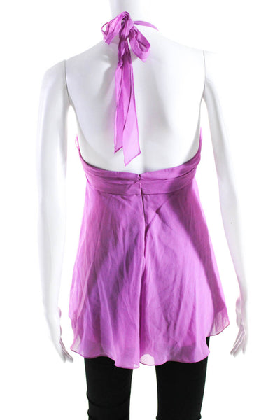 Rebecca Taylor Womens Silk Backless Ruched Beaded Halter Zip Blouse Pink Size S