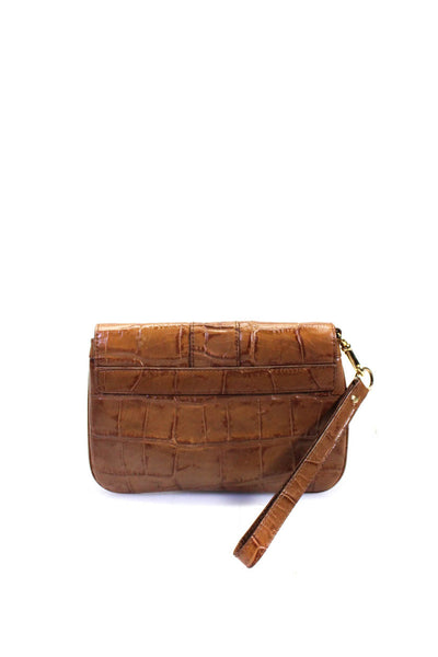 RLL RALPH LAUREN Womens Embossed Animal Print Push Lock Wristlet Handbag Brown