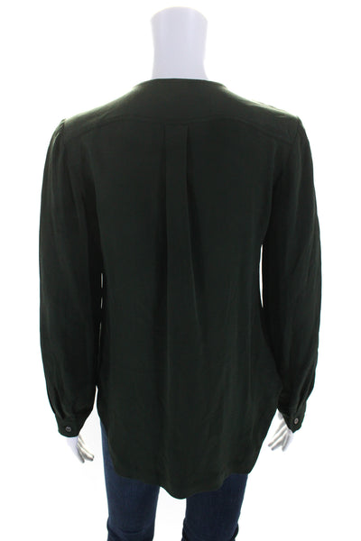 Derek Lam Womens Dark Green Crew Neck Pleated Long Sleeve Blouse Top Size S