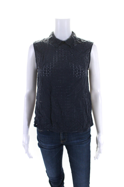 Equipment Femme Womens Dark Blue Silk Cut Out Sleeveless Blouse Top Size XS