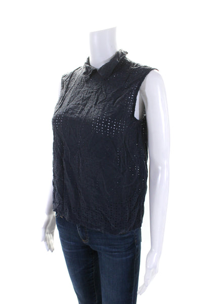 Equipment Femme Womens Dark Blue Silk Cut Out Sleeveless Blouse Top Size XS