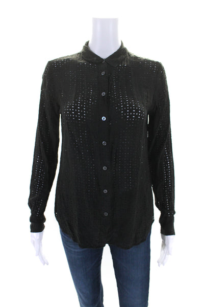 Equipment Femme Womens Dark Gray Silk Cut Out Button Down Blouse Top Size XS