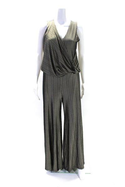 Romaria Womens Striped Print V-Neck Bodysuit Top Pants Set Black Size EUR40 42