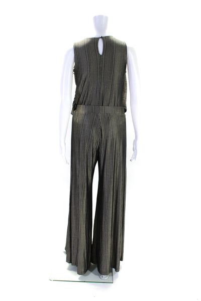 Romaria Womens Striped Print V-Neck Bodysuit Top Pants Set Black Size EUR40 42