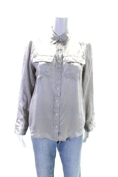 J Crew Womens Silk Collared Long Sleeve Button Up Blouse Top Gray Size 4