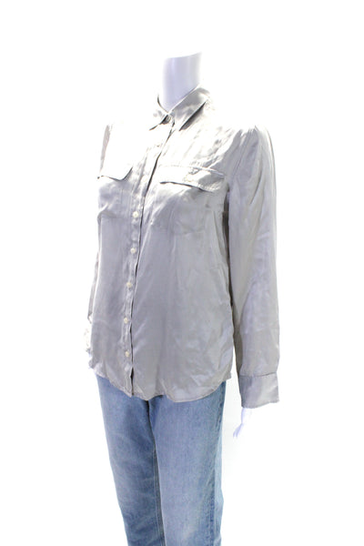 J Crew Womens Silk Collared Long Sleeve Button Up Blouse Top Gray Size 4