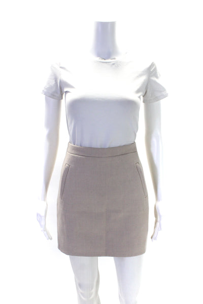 J Crew Womens Lined Wool Two Pocket Zip Up Mini Pencil Skirt Beige Size 4