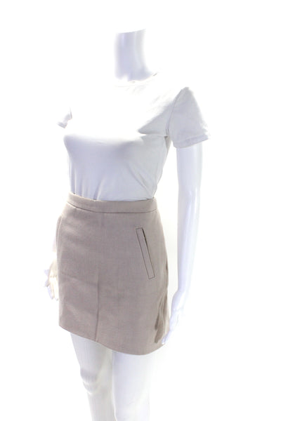 J Crew Womens Lined Wool Two Pocket Zip Up Mini Pencil Skirt Beige Size 4