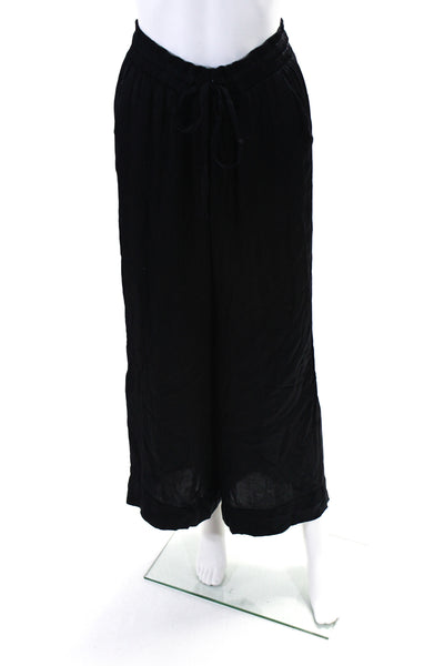 Nation LTD Womens Mid Rise Drawstring Wide Leg Satin Pants Black Size Small