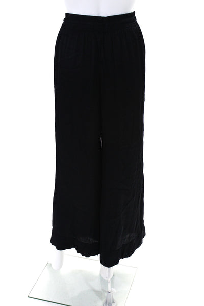 Nation LTD Womens Mid Rise Drawstring Wide Leg Satin Pants Black Size Small