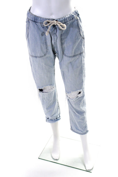 One Teaspoon Womens High Rise Drawstring Distressed Denim Pants Blue Size Small