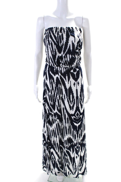 Velvet by Graham & Spencer Womens Strapless Printed Maxi Dress Blue White Small